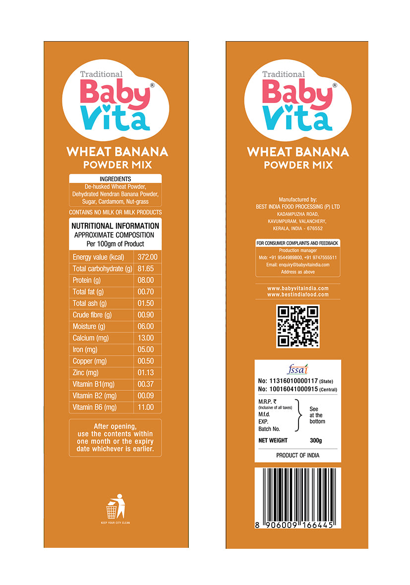 BabyVita Powder Mix - Banana Powder + Wheat Banana Powder Mix Refill Pack of 2 - 400 gm ( Combo Pack of 200 gm x 2)