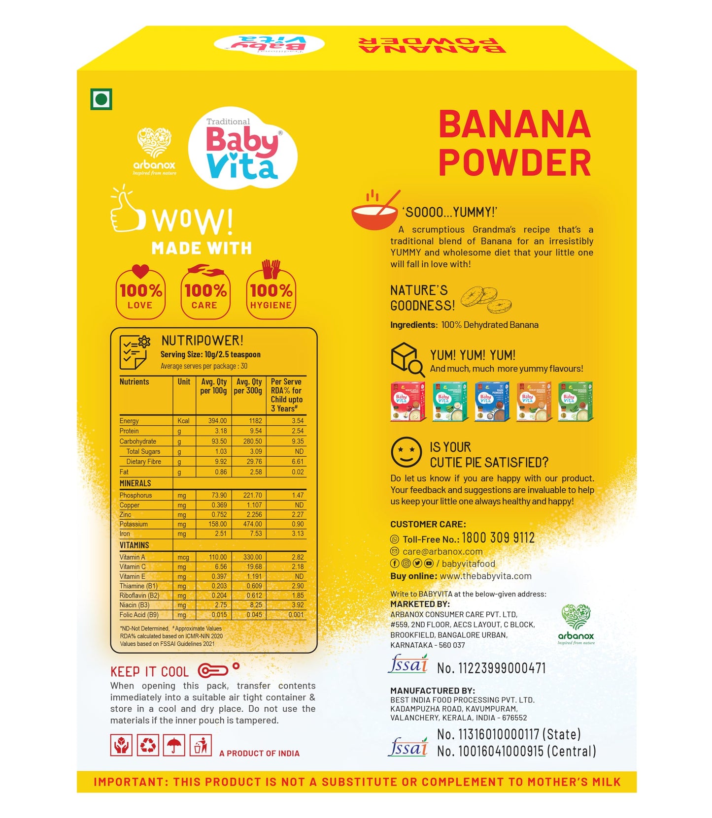 Traditional BabyVita Banana Powder with essential nutrients