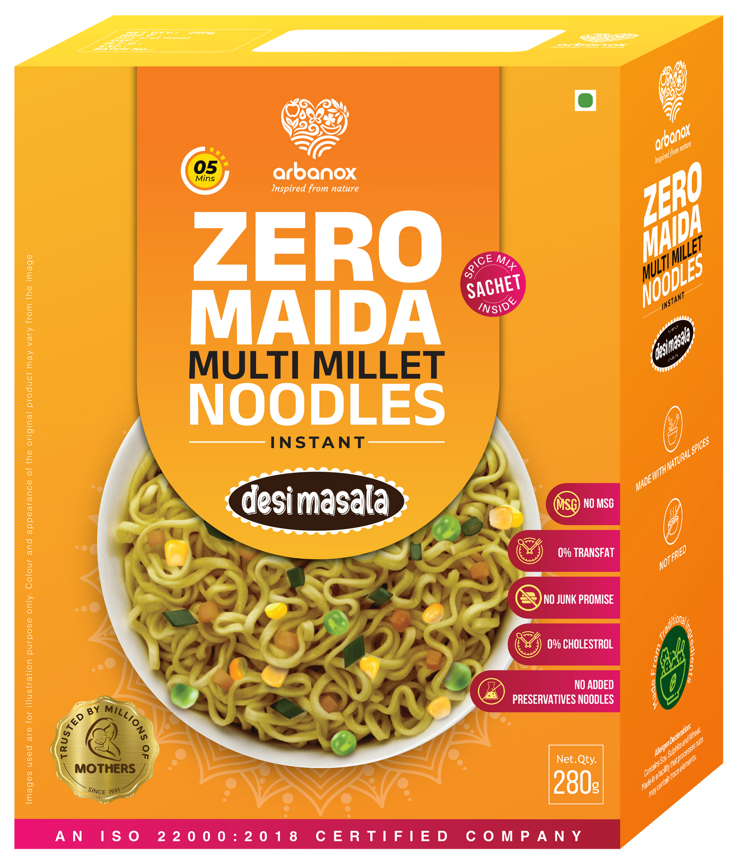 Made With Whole Wheat Atta, Jowar, Foxtail Millet, Ragi Thickener, Iodised Salt - Zero Maida Instant Noodles from Arbanox