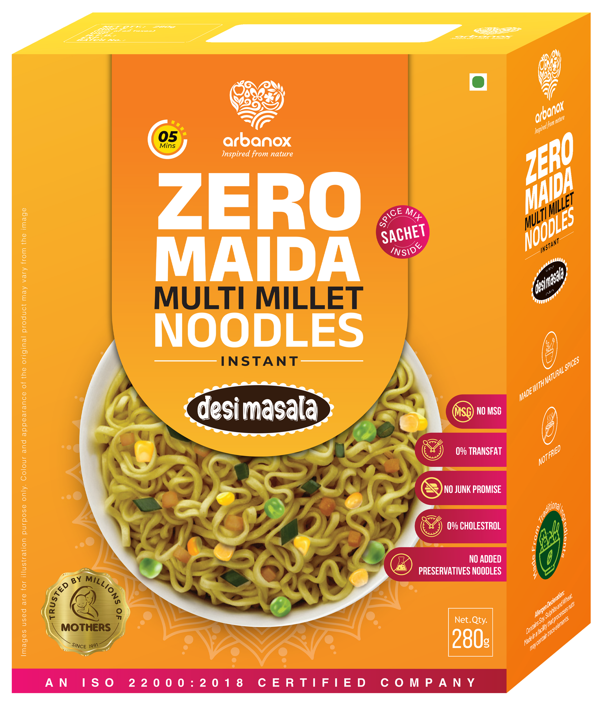 Made With Whole Wheat Atta, Jowar, Foxtail Millet, Ragi Thickener, Iodised Salt - Zero Maida Instant Noodles from Arbanox