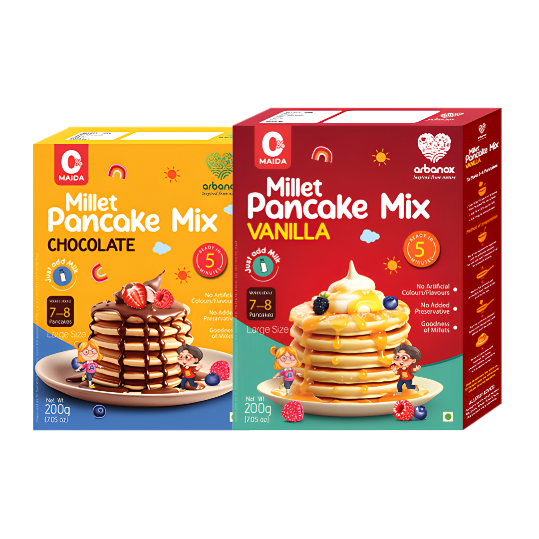 Millet Pancake Mix - Chocolate & Vanilla Combo for Healthy Breakfasts - Made with wholesome millets like ragi, jowar, and foxtail - Arbanox