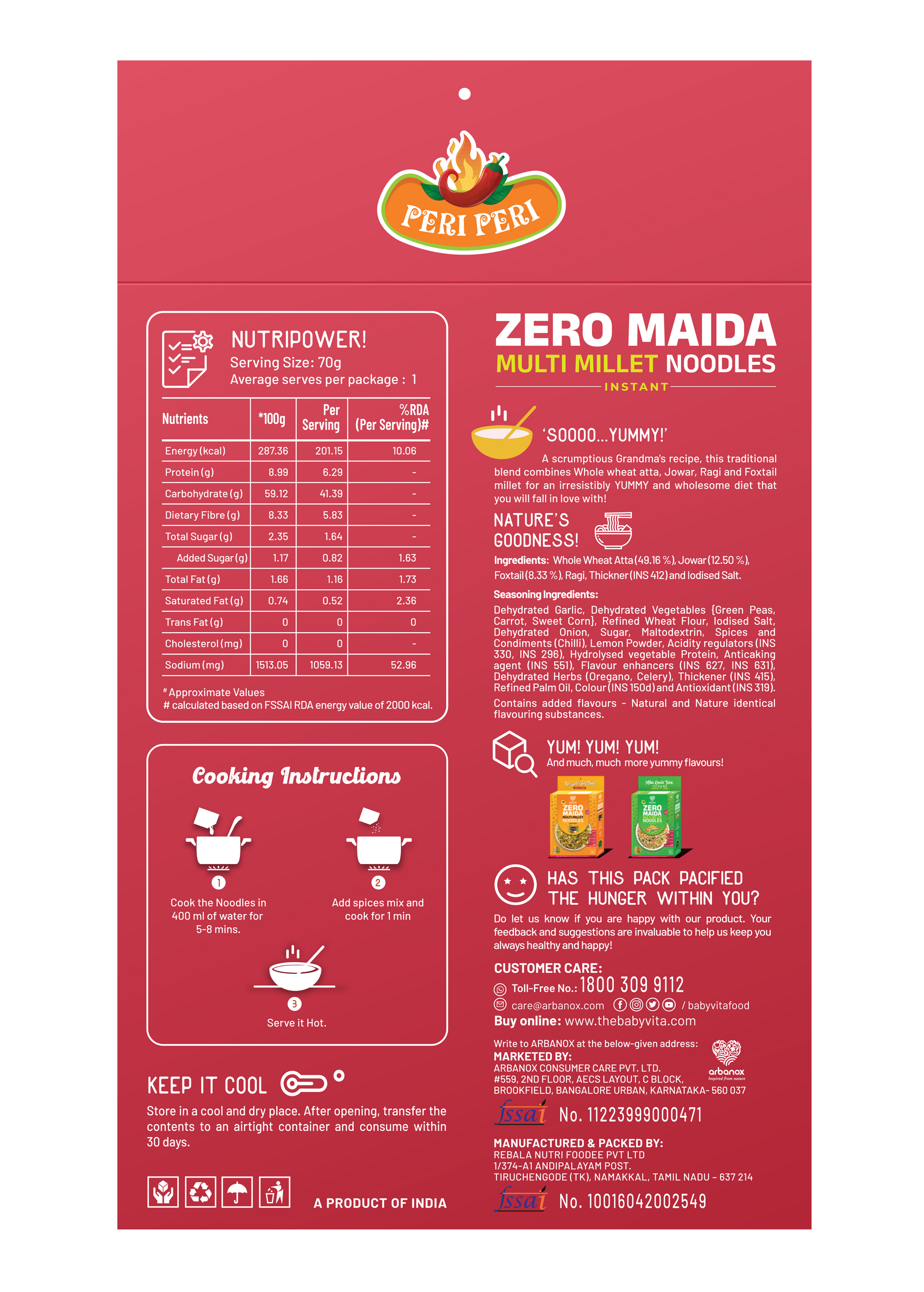 Pack of 3 – Peri Peri Millet Noodles with Bold, Spicy Taste