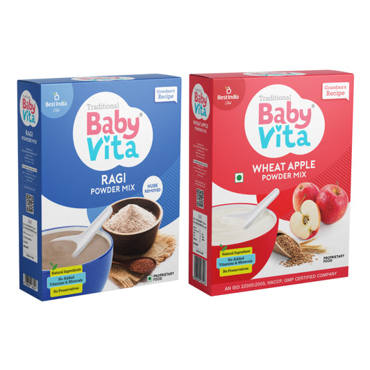 BabyVita Powder Mix - Ragi Powder & Wheat Apple Powder Mix Refill Pack of 2 - 400 gm ( Combo Pack of 200 gm x 2)