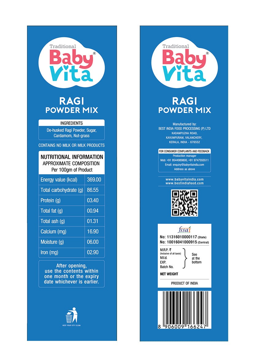 BabyVita Powder Mix - Ragi Powder & Wheat Apple Powder Mix Refill Pack of 2 - 400 gm ( Combo Pack of 200 gm x 2)