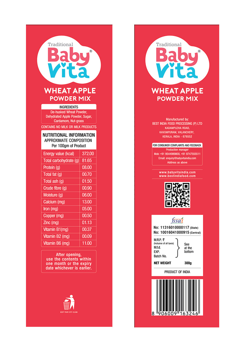 BabyVita Powder Mix - Ragi Powder & Wheat Apple Powder Mix Refill Pack of 2 - 400 gm ( Combo Pack of 200 gm x 2)