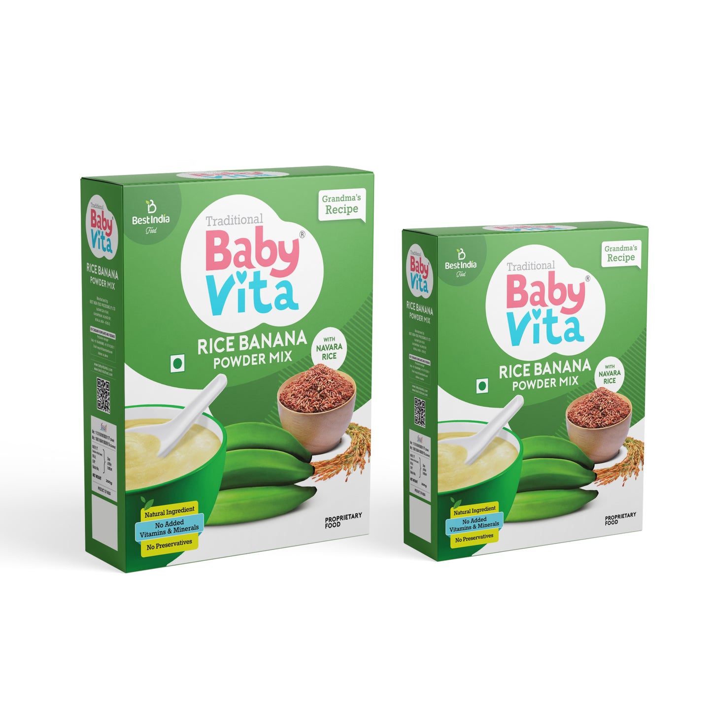 Babyvita® Rice-Banana Powder Mix | No Preservatives | No Added Vitamins & Minerals, Enriched With Navara Rice, Nut Grass (300gm + 200 gm, Pack of 2)