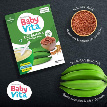 Babyvita® Rice-Banana Powder Mix | No Preservatives | No Added Vitamins & Minerals, Enriched With Navara Rice, Nut Grass (300gm + 200 gm, Pack of 2)