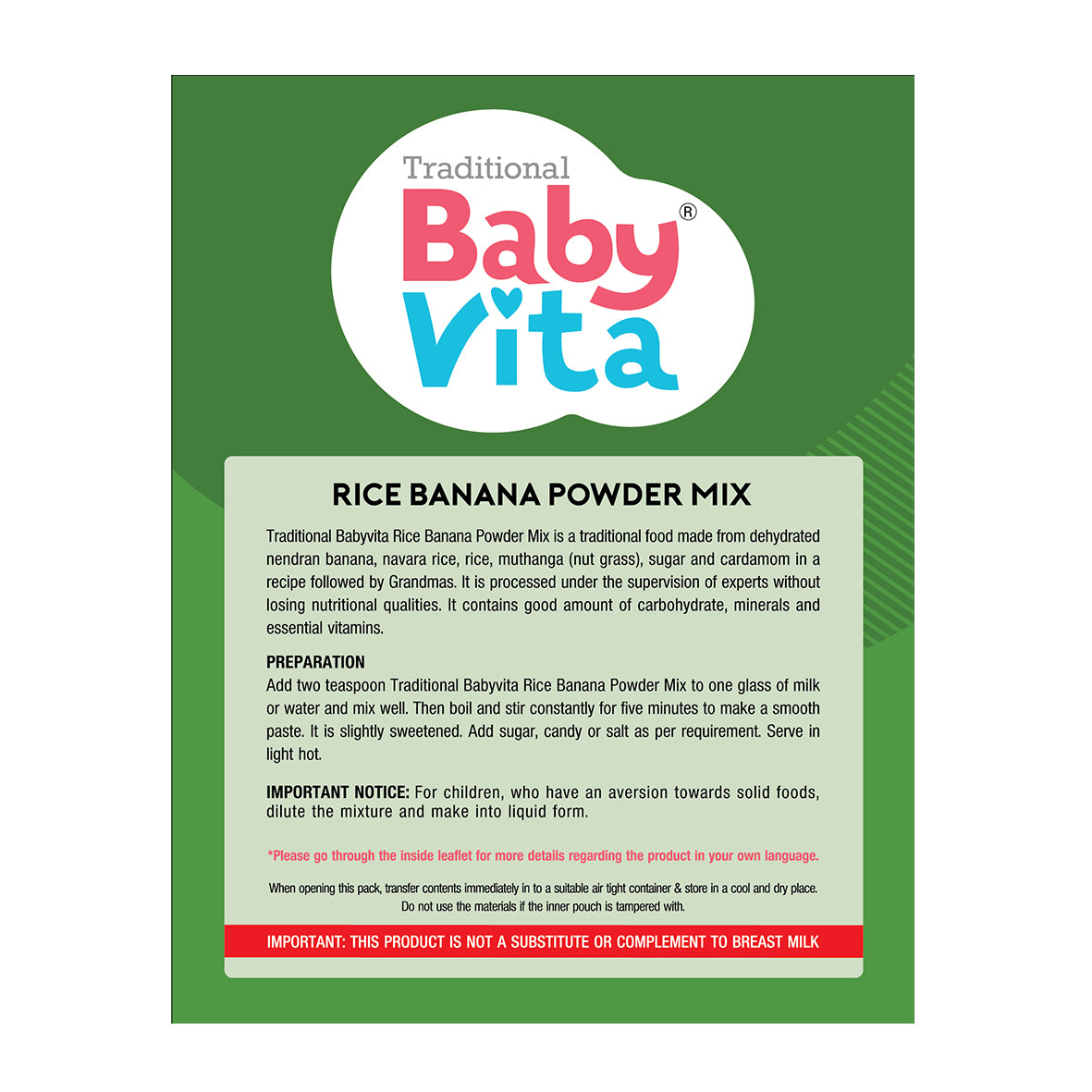 Babyvita® Rice-Banana Powder Mix | No Preservatives | No Added Vitamins & Minerals, Enriched With Navara Rice, Nut Grass (300gm + 200 gm, Pack of 2)