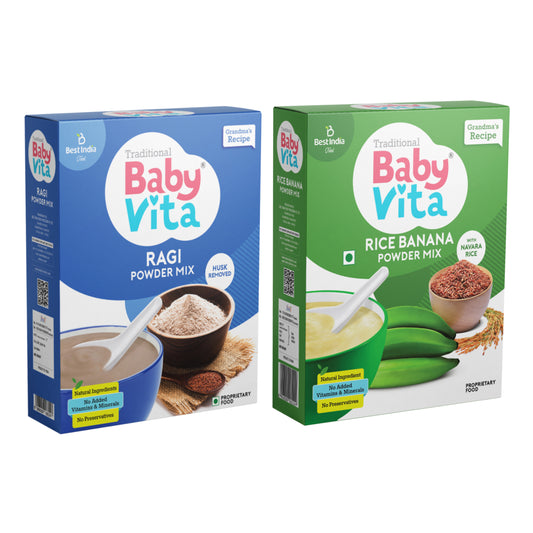 BabyVita Powder Mix - Rice Banana Powder & Ragi Powder Mix Refill Pack of 2 - 400 gm ( Combo Pack of 200 gm x 2)