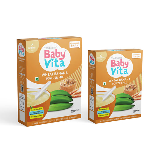 BabyVita Wheat Banana Powder Mix|Nutritious Blend for Growing Tots|Wholesome Wheat with Dehydrated Nendran Banana|No Added Preservatives, Salt, Colour or Flavour | Combo Pack of 2-500 g