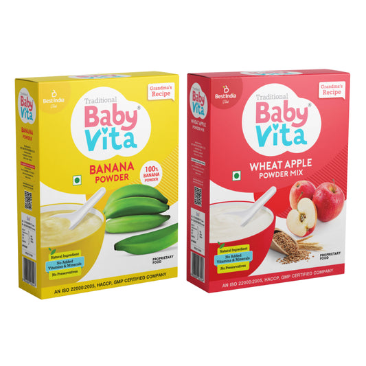 BabyVita Powder Mix - Wheat Apple Powder Mix & Banana Powder Mix Refill Pack of 2 - 400 gm ( Combo Pack of 200 gm x 2)