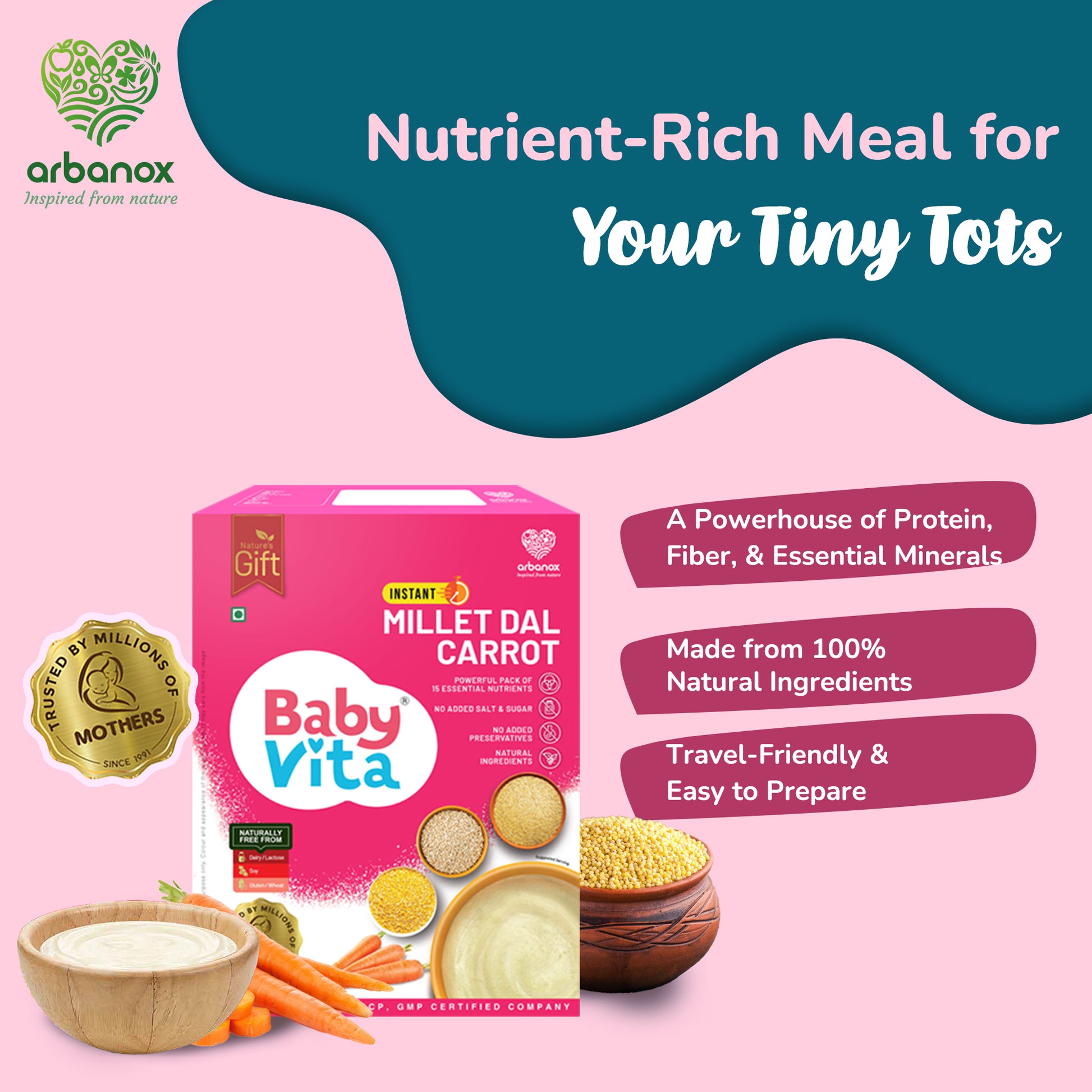Nurient Rich Meal For Your Tiny Tots - Enriched with 16 essential nutrients for strong immune system - BabyVita - Arbanox
