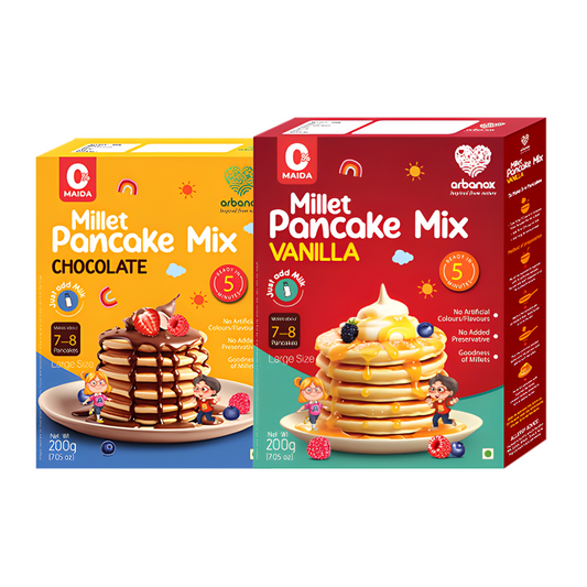 Millet Pancake Mix - Chocolate & Vanilla Combo for Healthy Breakfasts - Made with wholesome millets like ragi, jowar, and foxtail - Arbanox
