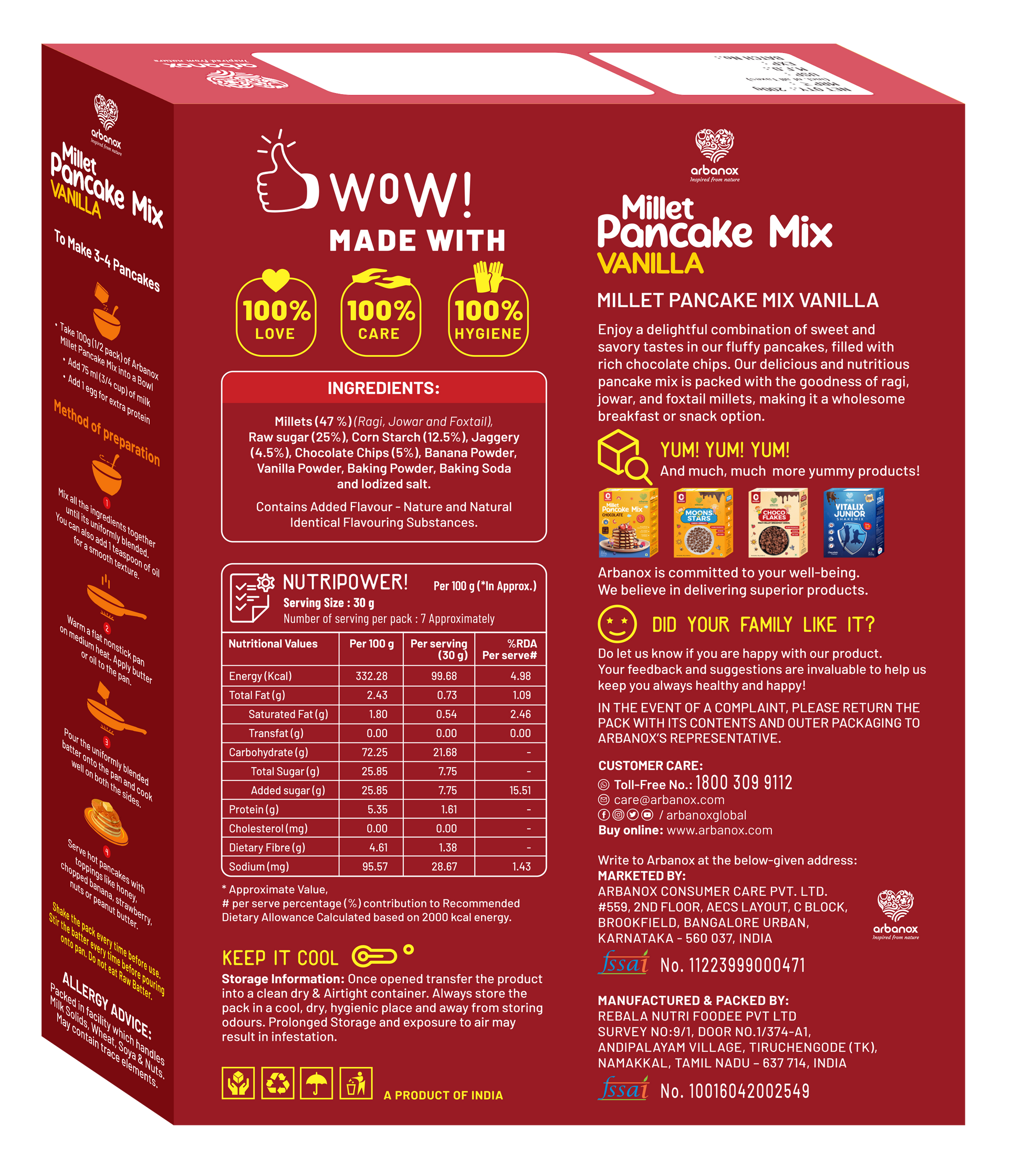 Healthy Pancake Mix Vanilla by Arbanox for Nutritious Mornings - a delicious and nutritious breakfast or snack option for kids and teenagers