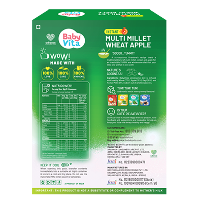 BabyVita Multi Millet Wheat Apple & Banana Powder Combo | Nutrient-Rich, No Added Sugar, Salt, Flavors or Preservatives | 100% Natural & Traditional | Easy to Prepare | Trusted by Mothers | Pack of 2 - 250g & 200g