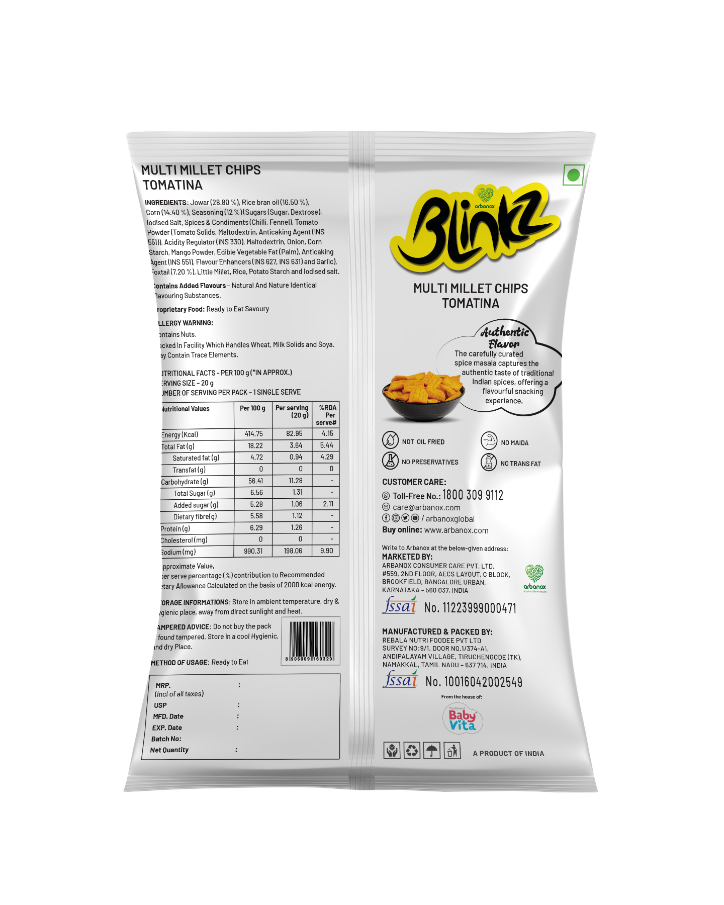 Blinkz Multi Millet Chips - Tomatina | Pack of 6