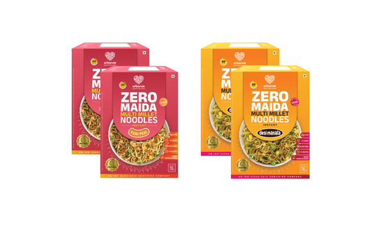 Peri-Peri & Desi Masala Millet Noodles Pack of 2 – Zero Maida, Healthy and Delicious, 0% Transfat, 0% Cholesterol - Arbanox