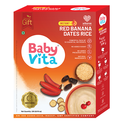 Travel-friendly nutritious meal for babies - BabyVita Red Banana Dates Rice Powder - Arbanox
