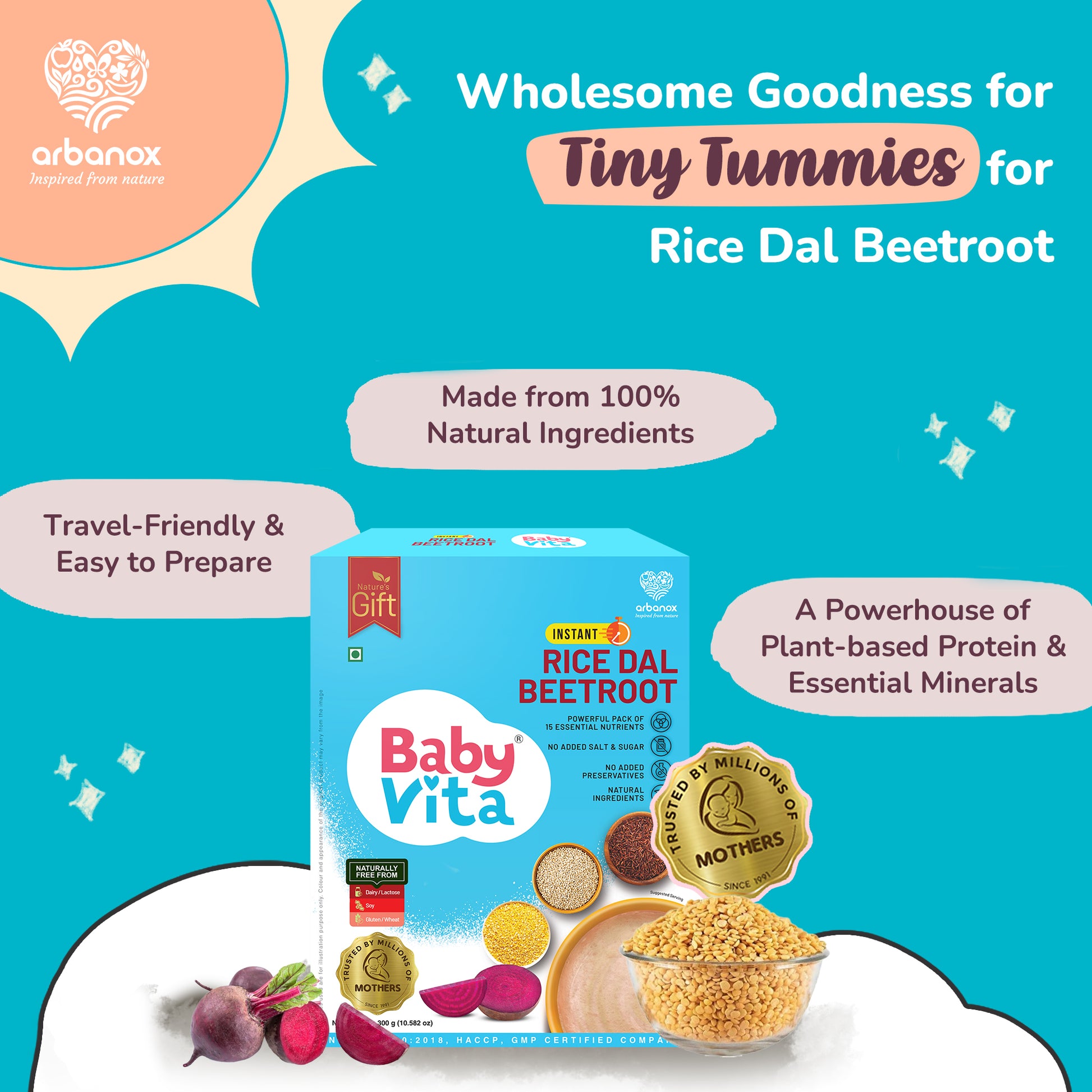 Whole grain rice cereal with beetroot & dal for infants