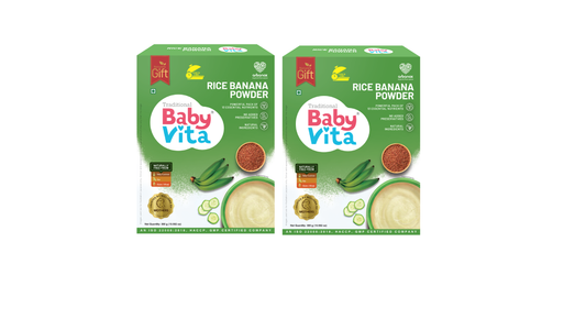 BabyVita Rice Banana Powder|Nourishing Meal For Toddlers|100% Natural Ingredients|No Added Preservatives, Colours,Salt or Flavours|100% Vegan | Easy-to-Digest|Pack of 2-600 g