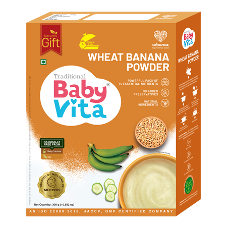 First Solid Foods - BabyVita Wheat Banana Powder - supply of vitamins, minerals, and dietary fiber - BabyVita