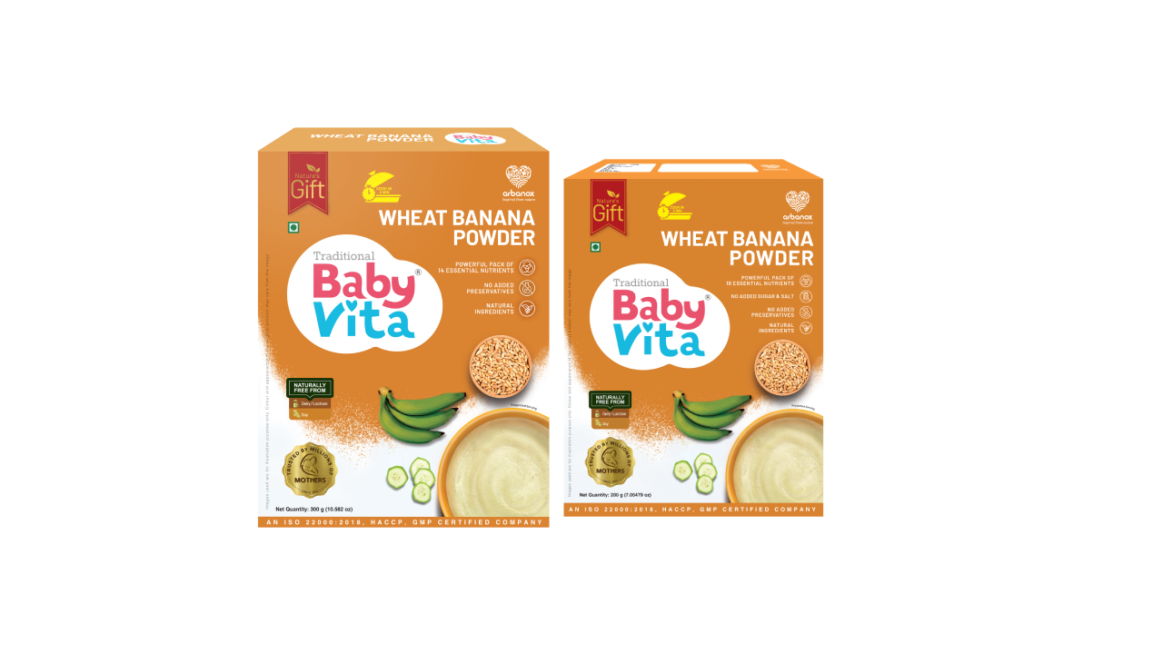 BabyVita Wheat Banana Powder Mix|Nutritious Blend for Growing Tots|Wholesome Wheat with Dehydrated Nendran Banana|No Added Preservatives, Salt, Colour or Flavour | Combo Pack of 2-500 g