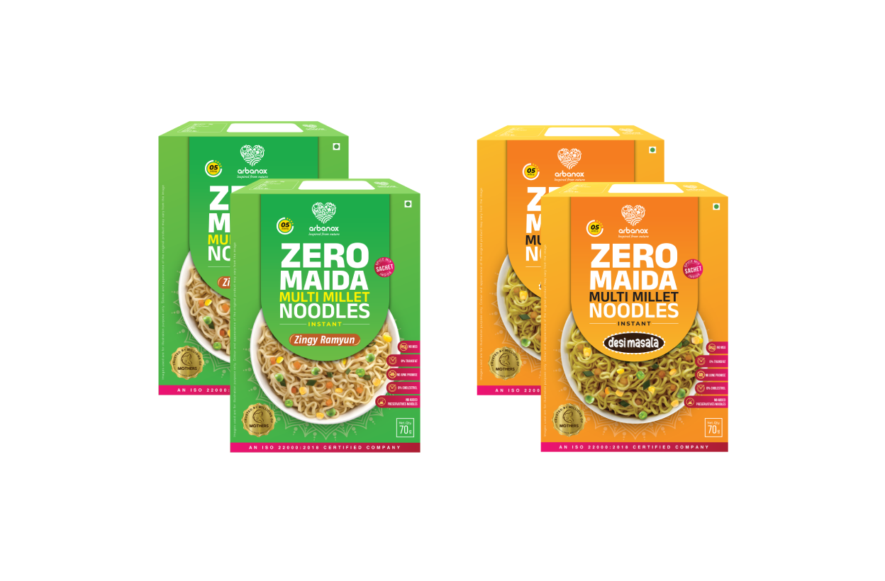 Zingy Ramyun & Desi Masala Millet Noodles Pack of 2 – Zero Maida, Instant Noodles - Arabanox